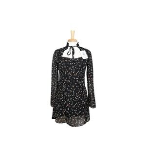 70/21 Black Floral Long Sleeve Black Dress Size Medium
